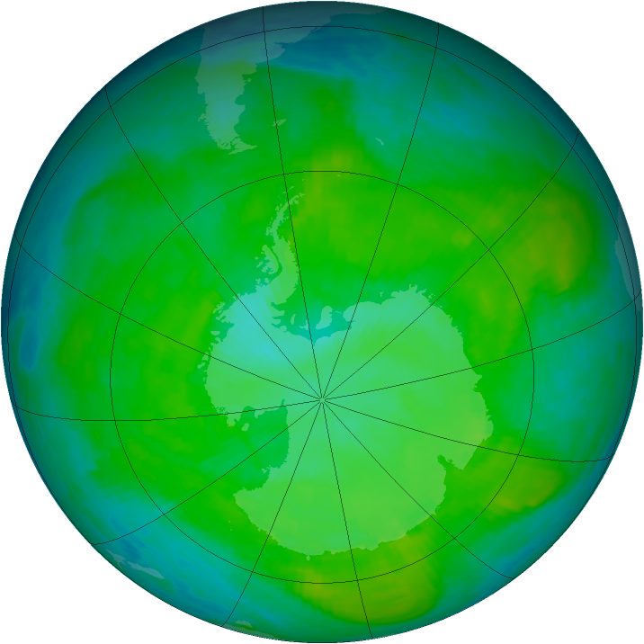 Antarctic ozone map for 05 January 1987